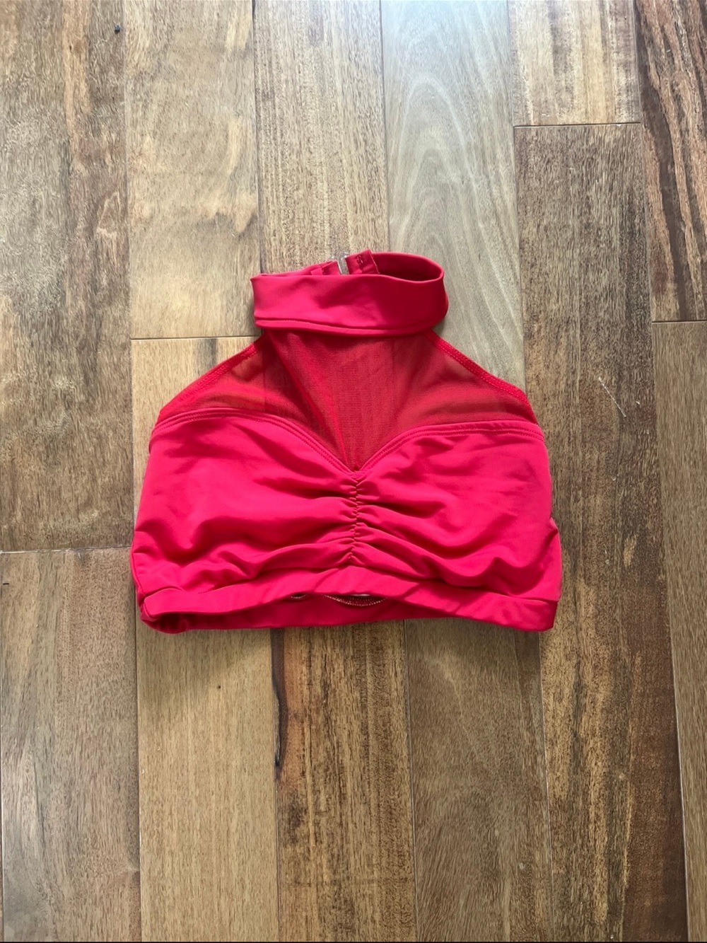 Red High-Neck Ruched Dance Top